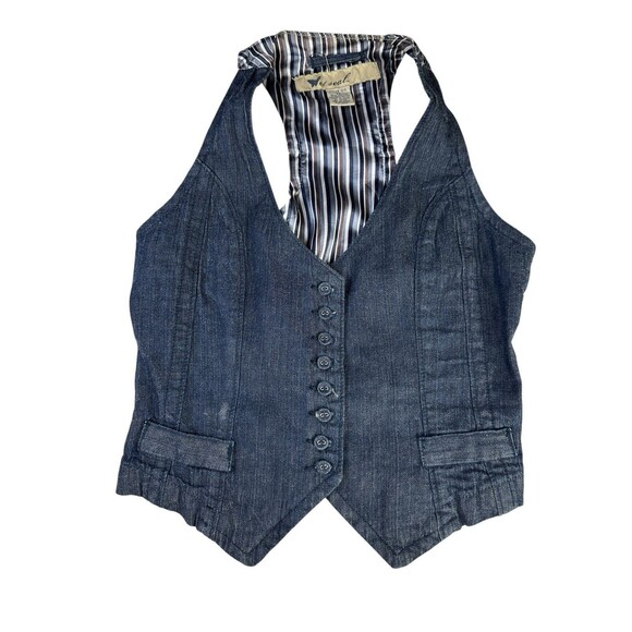Y2K Vintage WET SEAL Vest Denim Striped Buttons Sz XS - Picture 1 of 9